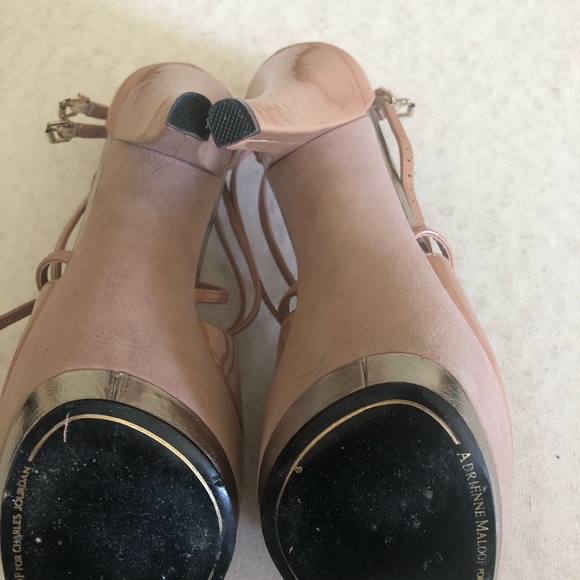 Adrienne Maloof Tan Patent and Suede Platform Pumps Size 8.5 - Picture 7 of 7